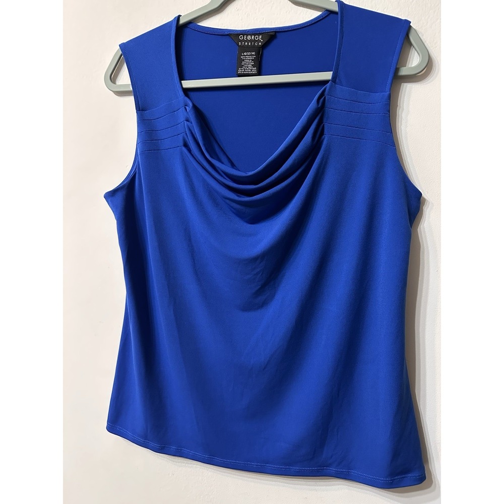 George Stretch Womens Top Large L Royal Blue Cowl Neck Sleeveless Tank Blouse